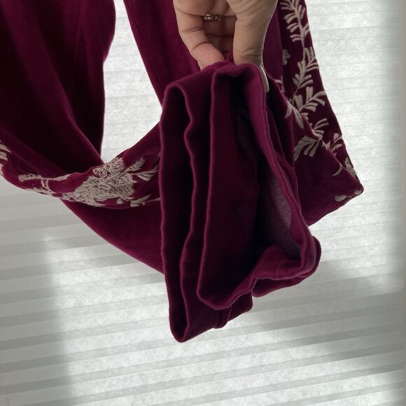 Johnny Was Burgundy Velvet embroidered sweatpants style J60421-7, size M - Picture 4 of 8